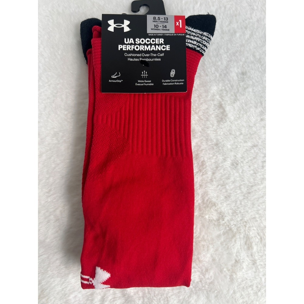 Under Armour Soccer Performance OTC Cushioned Socks Red 1367824-600 Mens 8.5-13 - Picture 1 of 3